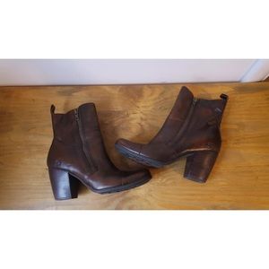 BORN Rich Brown Leather Distressed Mid Calf Boots